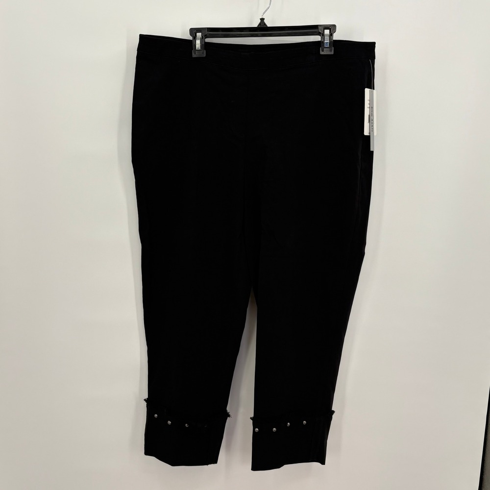 Zac & Rachel Woman Black Slim Ankle Pants 16W Studded Fringe Hem Pull On Stretch